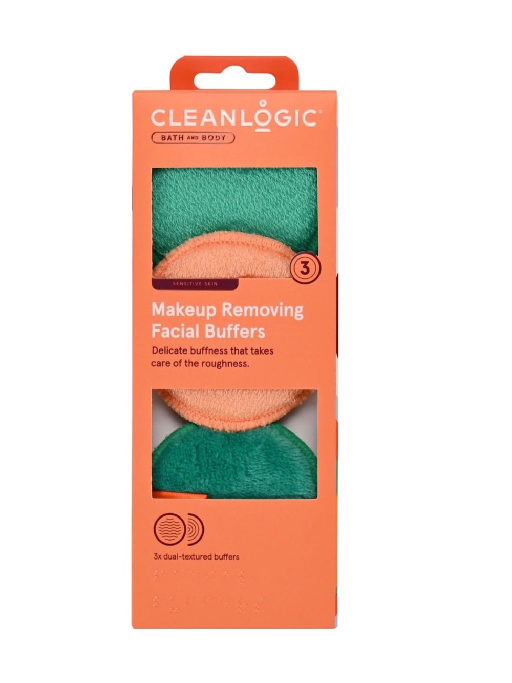 NWT Cleanlogic Bath and Body Makeup Removing Facial Buffers, 3 Count